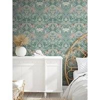 Holden Vintage Floral Wallpaper Flowers Leaves Soft Teal Green/Pink 13390