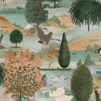 Holden Swan Lake Wallpaper Nature Trees Birds Feature Wall Orange / Green 13490