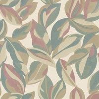Abstract Leaf Wallpaper Charcoal Navy Green Beige Natural Leaves Botanical