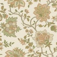 Jacobean Trail Wallpaper Floral Leaves Orange Blue Natural Flowers Feature Wall