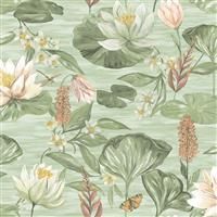 Lily Pad Wallpaper Holden Floral Butterfly Green Blue Pink Natural Flower