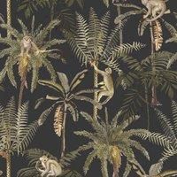 Holden Decor Monkey Oasis Charcoal Wallpaper 13700 - Tropical Jungle Palm Trees