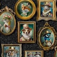 Regal Beasts Animal Prints in Picture Frames in Victorian Style Costumes Wallpaper Perfect for Feature Walls, Bedrooms, Contemporary Modern Walldecoration Charcoal Holden 13790