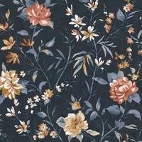 Flower Trail Wallpaper Japanese Camellia Floral Vintage Leaf Textured 13820 Navy