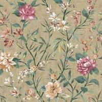 Floral Oriental Trail Wallpaper Camellia Flowers Feature Wall Taupe 13821 Holden