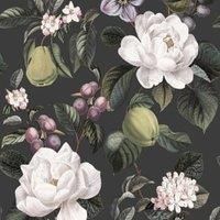 Pyrus Fruits, Pears,Plums, Blossoms Themed Wallpaper in Bold Colours Perfect for Hallways, Stunning Feature Walls Charcoal Grey Holden 13891