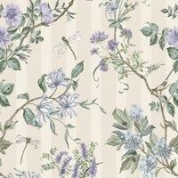 Hampton Gardens Floral and Animal Printed Classic Stripe Wallpaper Ideal for Bedrooms, Living Rooms Cozy Lounges Soft Neutral/Blue Holden 13911