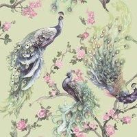 Holden Decor Menali Green Wallpaper 35921 - Vinyl Glitter Peacock Feather Floral