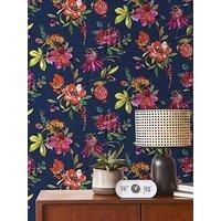 Holden Decor - Melgrano Floral Metallic Luxury  Wallpaper - Navy 90521