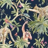 Holden Decor Jungle Animals 10m Wallpaper Orange Pink Navy Green  Available