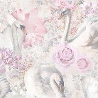 Holden Decor Fantasia Glitter Swans Pink Wallpaper 90700 - Floral Cygnets Birds