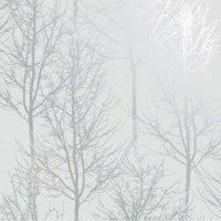 Holden Decor - Rhea Trees Metallic Feature Wallpaper - Grey / Silver 90760