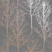 Holden Decor 90761 Rhea Trees Dark Grey Rose Gold Wallpaper, Silver, Full Roll