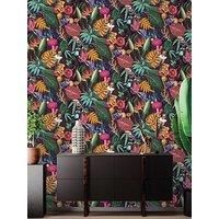 Wonderland Jungle Exotic Wallpaper Holden Black Plum Gold Ochre Birds Animals