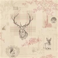 Richmond Cranberry Red Beige Linen Charcoal Grey Stag Highland Country Wallpaper