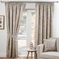 Aviary Floral Leaf Buds Lined Tape Top Pencil Pleat Curtains Pair
