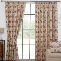 Floral Pencil Pleat Curtains Jaquard Taped Top Curtain Pair Floral Textured Red
