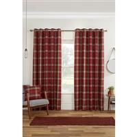 Yorkshire Linen Carnoustie Eyelet Ring Top Curtains 66x72 Red, Polyester, 66 x 72