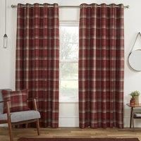 Yorkshire Linen Carnoustie Eyelet Ring Top Curtains 66x72 Red, Polyester, 66 x 72