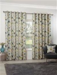 Camarillo Floral Eyelet Curtains 66 x 54 Ochre Lined Watercolour Flowers