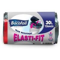 Bacofoil Elasti-Fit Kitchen Bin Liners with Elastic Tie Handles, High Quality, Ultra Durable, 30L x 12 bags