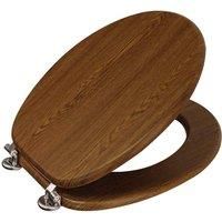 Wooden MDF Toilet Seat Adjustable Chrome Hinges Bathroom Oval Wood WC Oxford