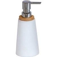 4 Pc Bathroom Accessory Set Resin Bamboo Soap Dispenser Toilet Brush White