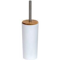4 Pc Bathroom Accessory Set Resin Bamboo Soap Dispenser Toilet Brush White