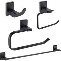 Showerdrape Unity Black 4Pc Bathroom Accessory Set (double Robe Hook, Toilet Roll Holder, Towel Ring, Towel Rail)