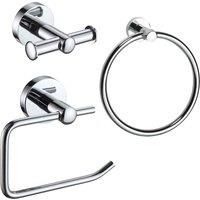 Showerdrape Modernity Chrome 3Pc Set double Robe Hook Toilet Roll Holder Towel Ring