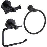Showerdrape Modernity Black 3Pc Set double Robe Hook Toilet Roll Holder Towel Ring