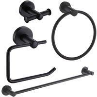 Showerdrape Modernity Black 4Pc Set double Robe Hook Toilet Roll Holder Towel Ring Towel Rail