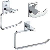 Showerdrape Unity Chrome 3Pc Bathroom Accessory Set (double Robe Hook, Toilet Roll Holder, Towel Ring)