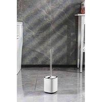 Toilet Brush & Holder Set Automatic Opening & Closing Powder Coated White Steel