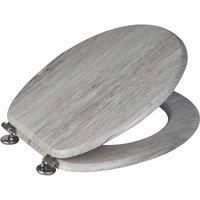 Showerdrape Oxford Grey Oak Wooden Toilet Seat with Chrome Hinges