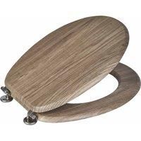Wooden MDF Toilet Seat Adjustable Chrome Hinges Oval Pine Mahogany Grey Oak