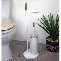 Freestanding Toilet Roll Holder & Spare Roll Tidy WC Set Matte White Black