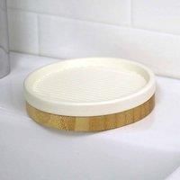 4 Piece Cream Bamboo Bathroom Accessories Set Soap Dish Toothbrush Toilet Brush