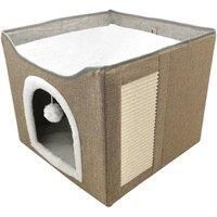 Country Club Natural Folding Cat House with Scratching Board, Cream