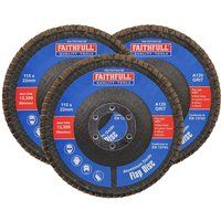 Faithfull FAIFD11512A3 115mm Flap Disc Aluminium Oxide Set - 120 Grit, Angle Grinder Discs for Sanding Steel, Wood, Alloys – 3PCS