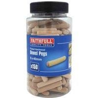 Faithfull FAIDOW8150T 40 x 8mm Wood Dowels Fluted (Tub of 150)