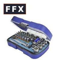 Faithfull FAISBSET42 Screwdriver Bit and Socket 42 Piece Set. Includes: Two ¼ Inch Drive Adaptors. Pozidriv, Phillips, Security, Slotted and Hexagon Bits.