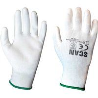 Scan White PU Coated Gloves - Size 8 Medium (Pack 12)