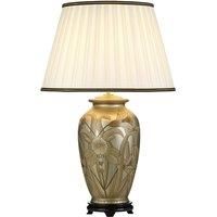 Dian Ceramic Table Lamp Hand Painted Leaves Decor Tall Empire Ivory Cotton Shade