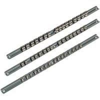 Sealey Ak270 Socket Retaining Rail Set 3Pc 1/4 3/8 and 1/2Sq Drive