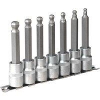 Sealey AK622 Metric Hex Ball-End Socket Bit Set, 1/2" Square Drive, 100mm, 7 Pieces, Silver