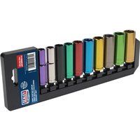 Sealey AK285D Multi-Coloured Socket Set 10pc 3/8inSq Drive Deep WallDrive Metric