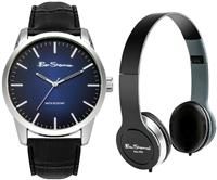 Ben Sherman Black Faux Leather Strap Watch and Headphone Set