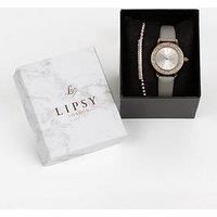Lipsy Grey Strap Watch And Rose Gold Bracelet Set
