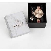 Lipsy Pink Floral Pattern Strap And Rose Gold Bracelet Set